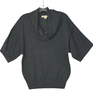 Michael Kors Sweater Black‎ Sparkle Cowl Neck Dolman Sleeve Holiday Party Top L